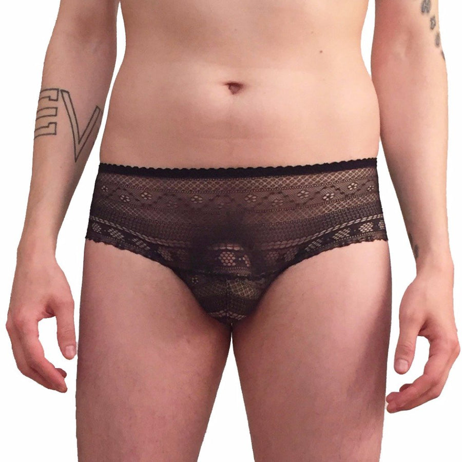 Panties: Black meshy-lace with lined pouch